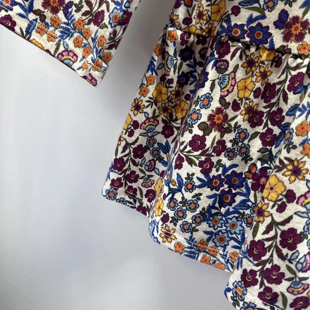 Talbots Womens Top Sz XL Colorful 100% Cotton Layered Ruffle 3/4 Sleeve Pullover
